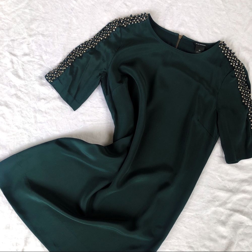 CLUB MONACO/ silk beaded + rhinstone shift dress